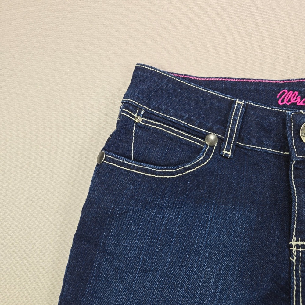 Wrangler Jeans Bootcut Dark Wash Contrast Stitch Embroidered Blue Women 3/4 x 32 - Picture 5 of 12